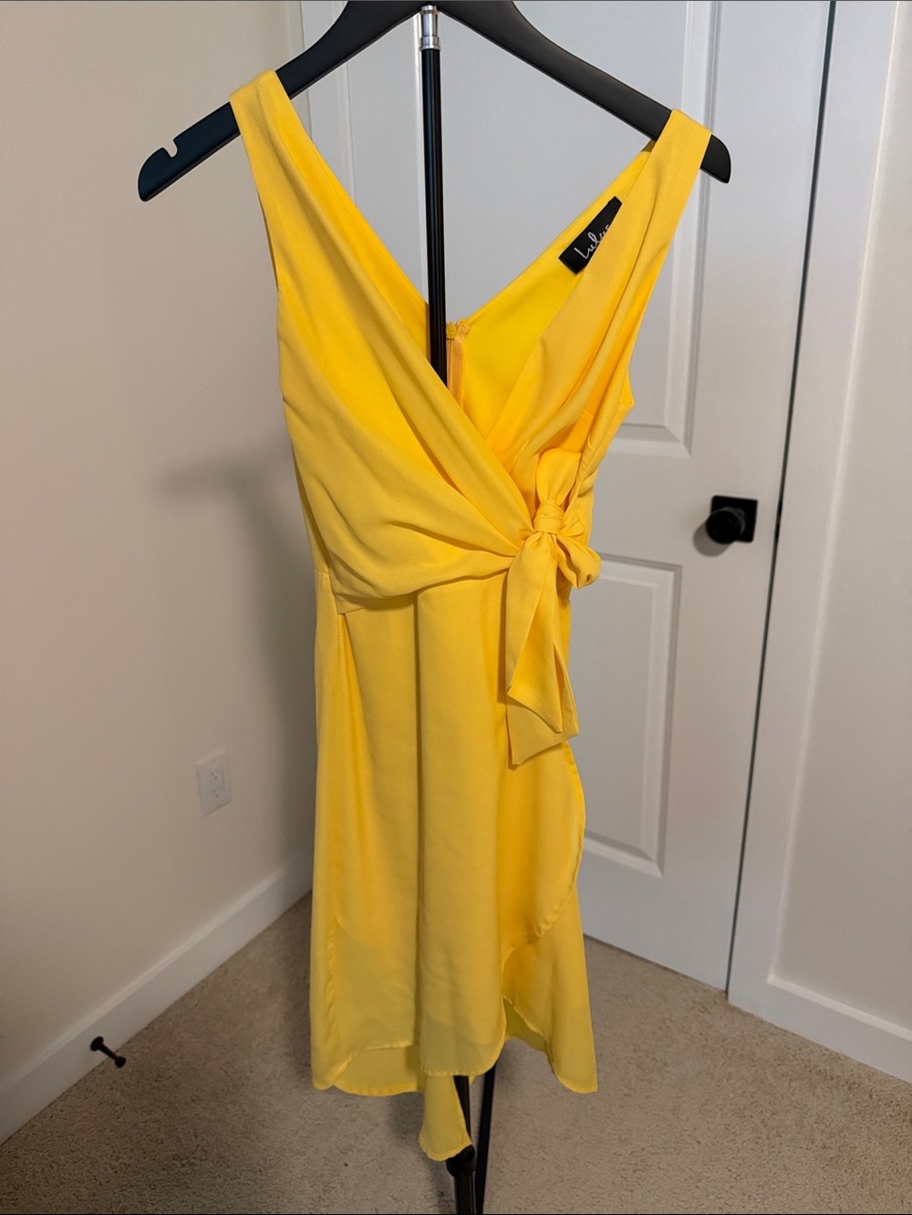Lulu's Sunny Yellow Wrap Midi Dress with Side Knot